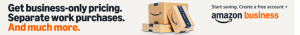 Amazon Business banner with stacked boxes and the slogan 'Get business-only pricing. Separate work purchases. And much more.' inviting users to start saving with a free account.